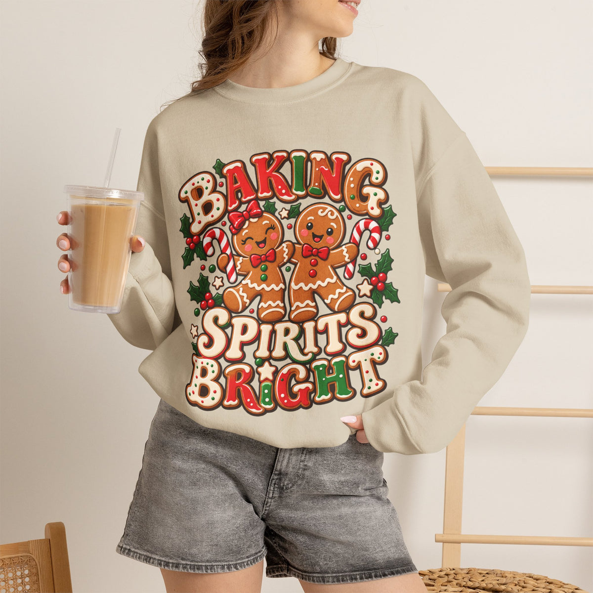 Baking Spirits Bright Christmas Gingerbread Crewneck Sweatshirt