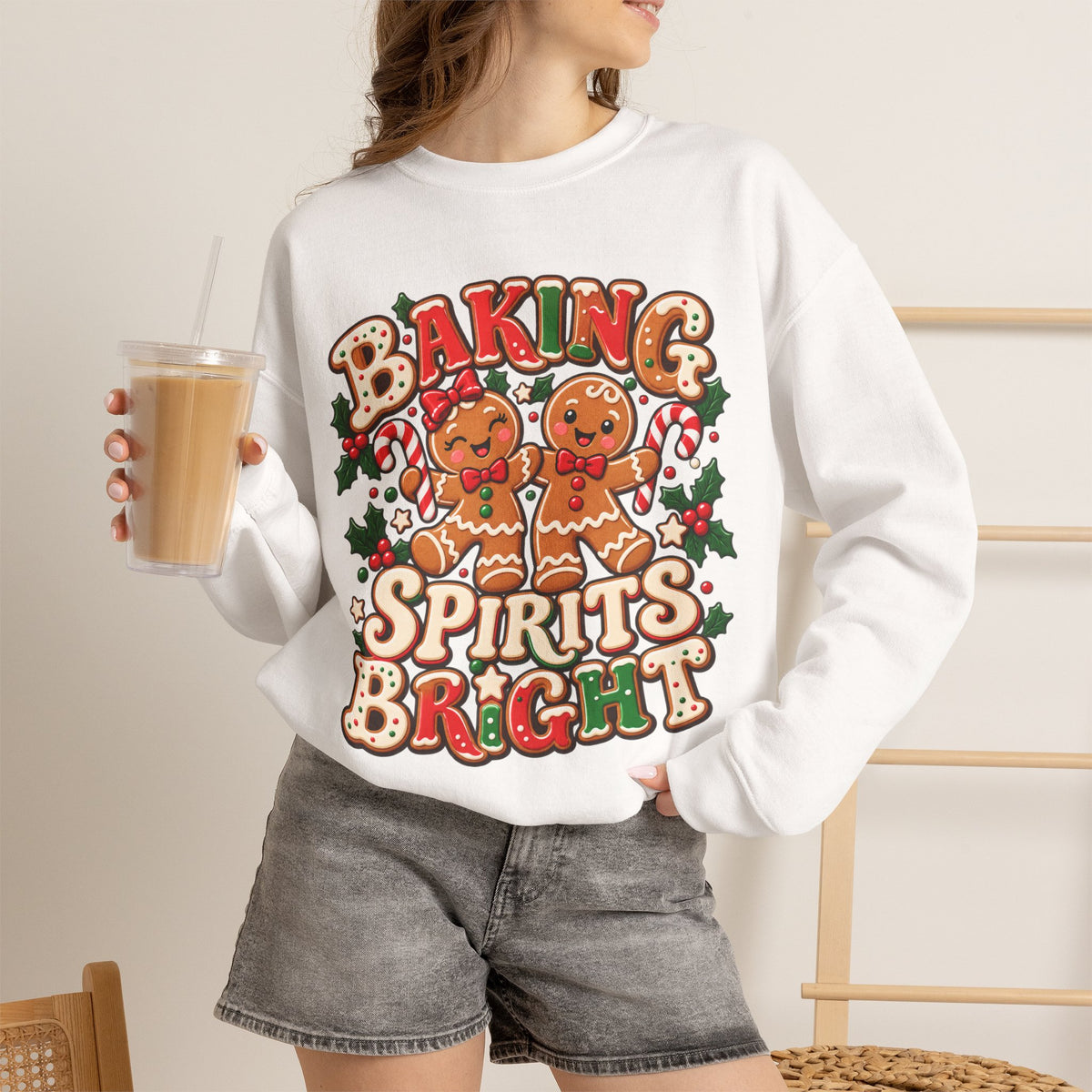 Baking Spirits Bright Christmas Gingerbread Crewneck Sweatshirt