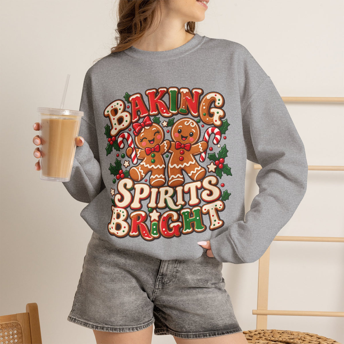 Baking Spirits Bright Christmas Gingerbread Crewneck Sweatshirt