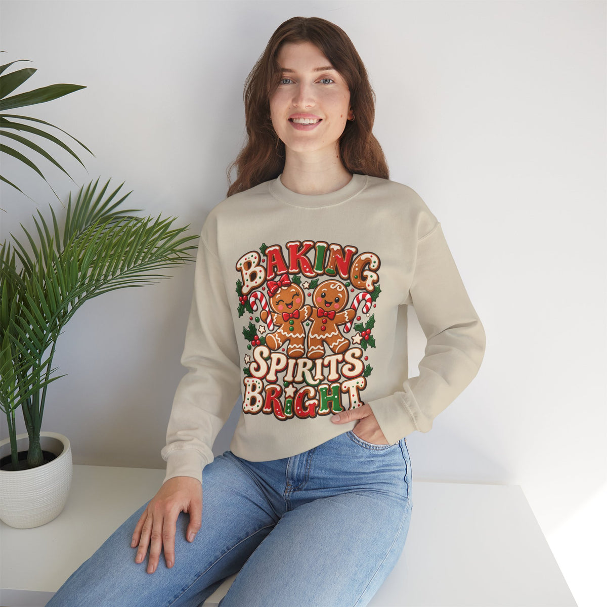 Baking Spirits Bright Christmas Gingerbread Crewneck Sweatshirt